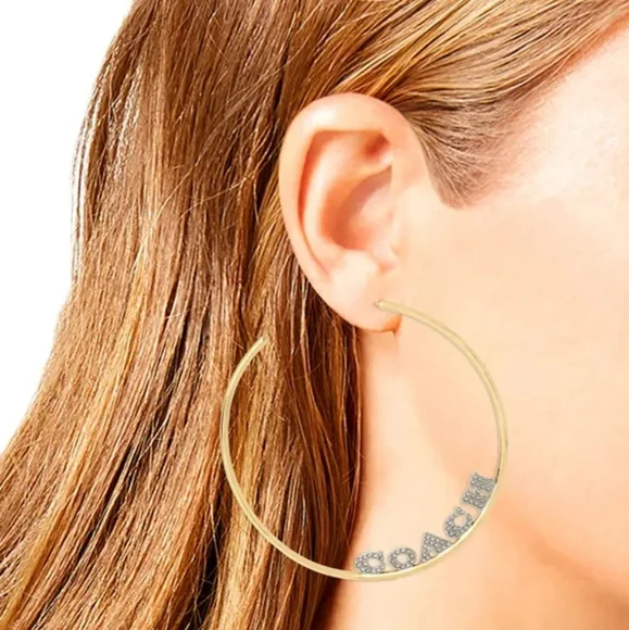 Coach x JLo Large Gold Hoop Earrings with Pave Crystals - Picture 5 of 13